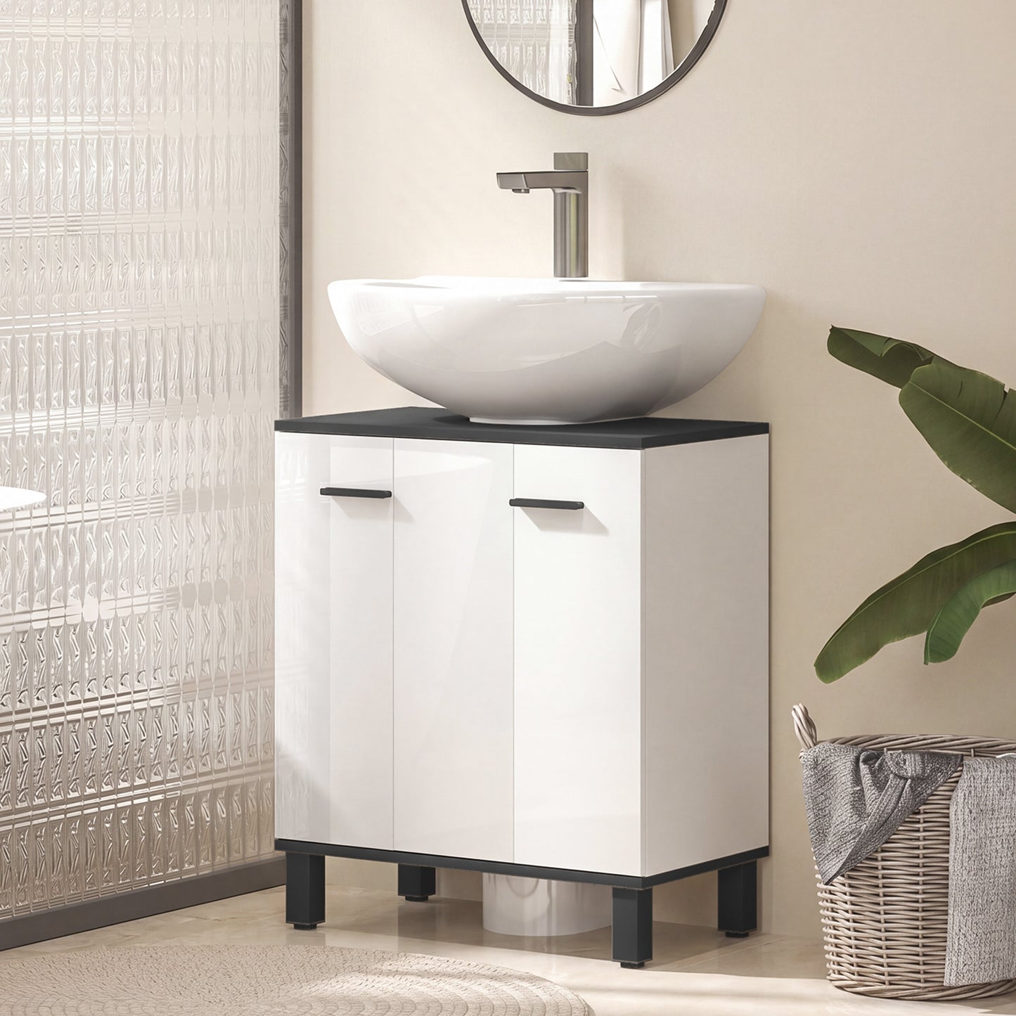 Modern Under-Sink Bathroom Cabinet - High Gloss White