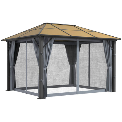 3 x 3.6m Garden Aluminium Gazebo Hardtop Roof Canopy Marquee Party Tent Patio with Mesh Curtains & Side Walls - Grey