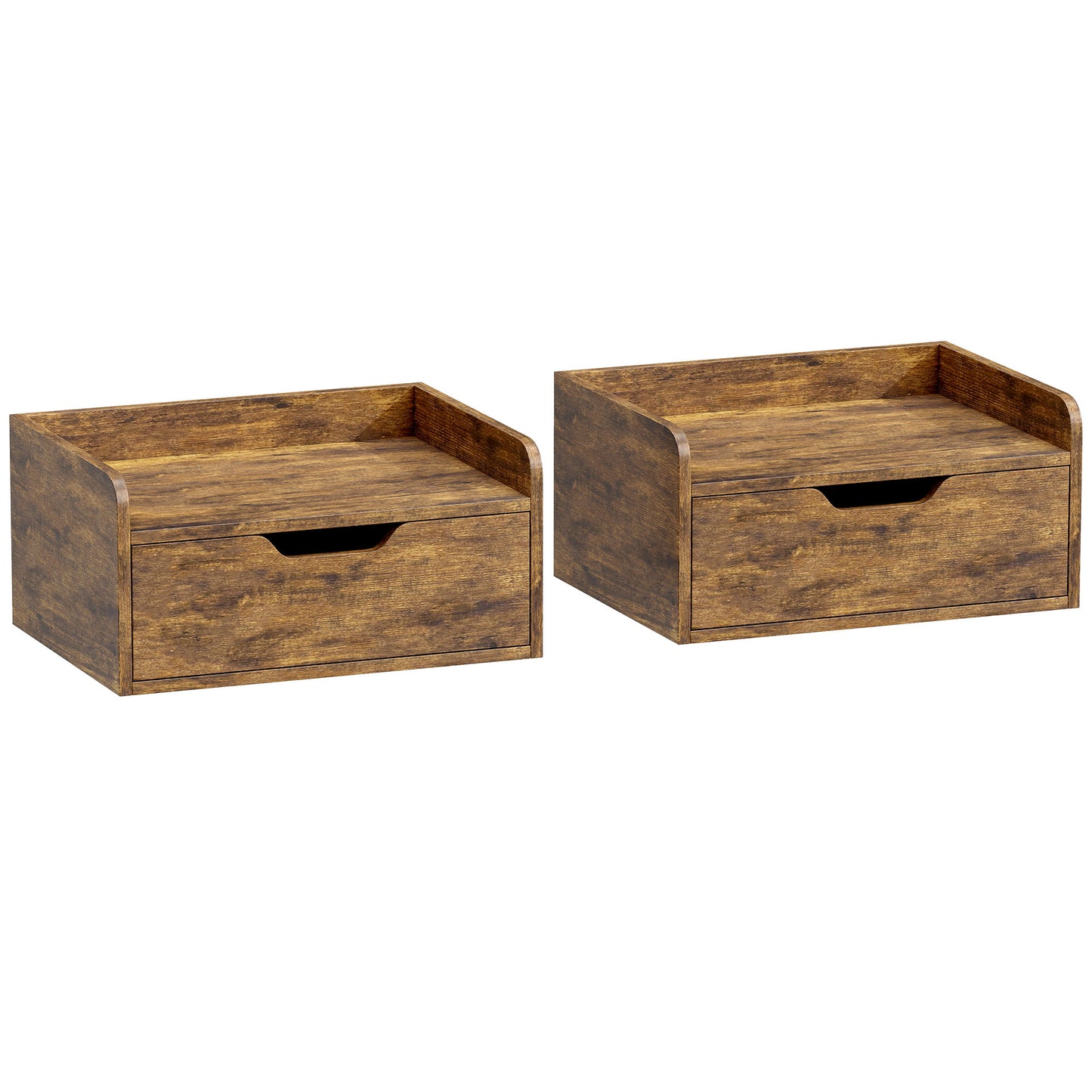 Floating Nightstands Set of 2, Wall Mounted Bedside Table with Drawer for Bedroom, Rustic Brown