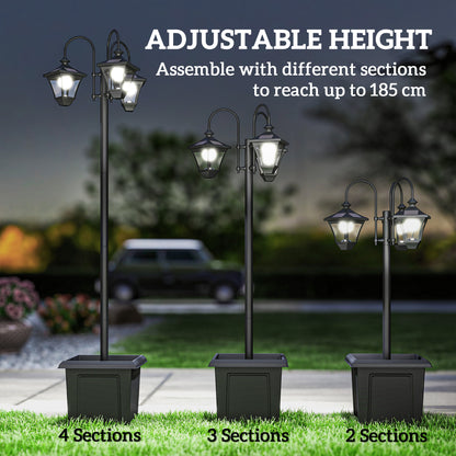 Solar Lamp Post with Dusk-to-Dawn Sensor Street Light with 3-Head Planter 185 cm Black