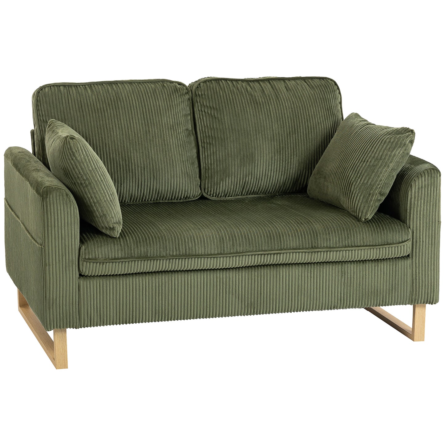 2 Seater Sofa, 140 cm Loveseat Sofa with Spring Cushions, Metal Legs, 2 Pillows, Dark Green