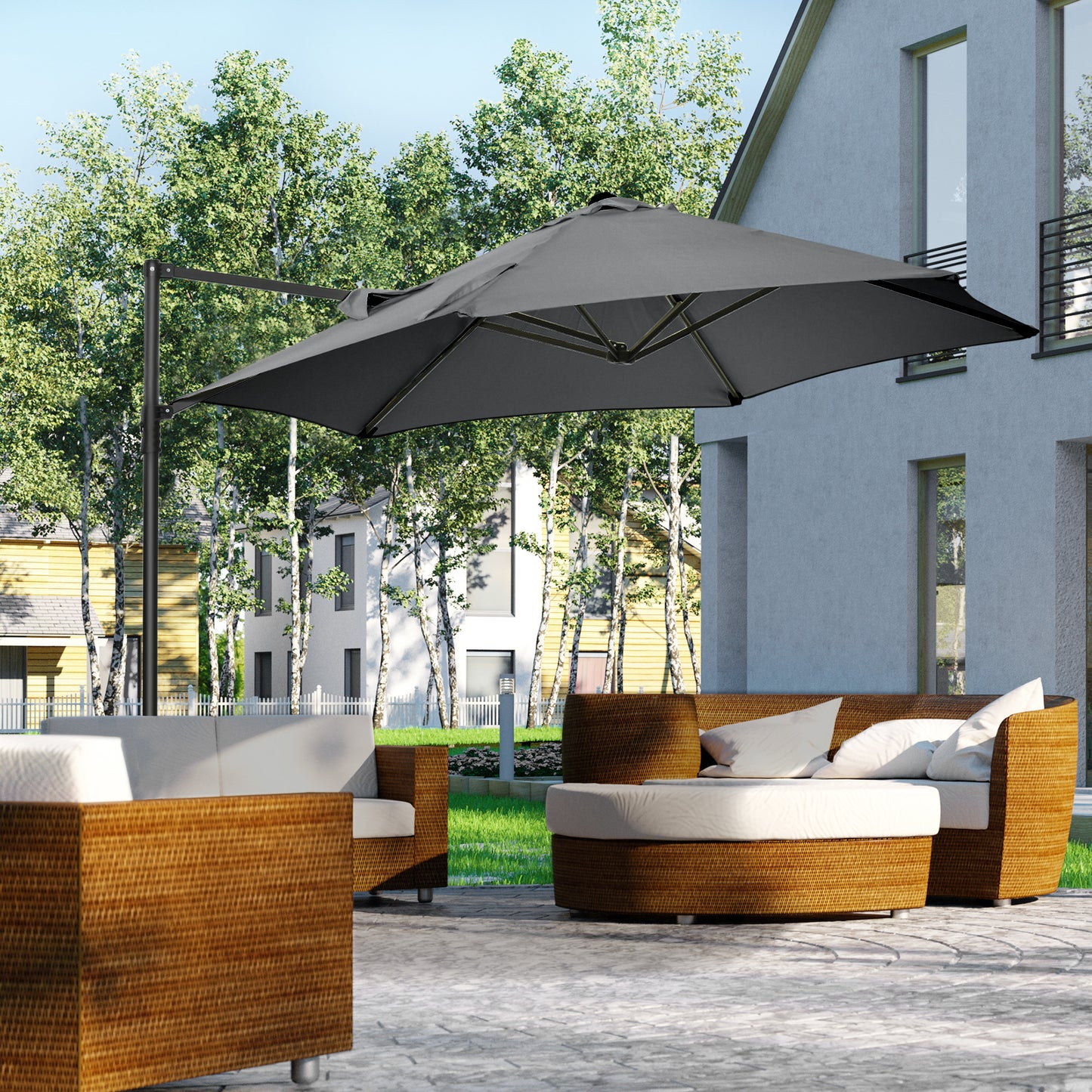 2.5M Garden Cantilever Parasol, Offset Roma Patio Umbrella Hanging Sun Shade Canopy Shelter