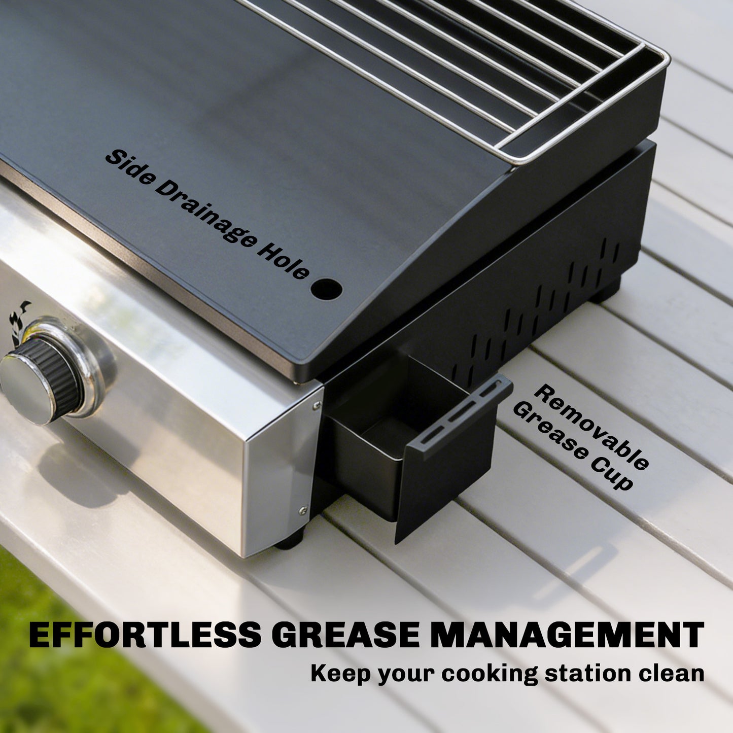 2 Burner Grill Griddle, Portable Gas Plancha with Warming Rack, 5 kW, Tabletop Gas BBQ with Grease Cup, Black