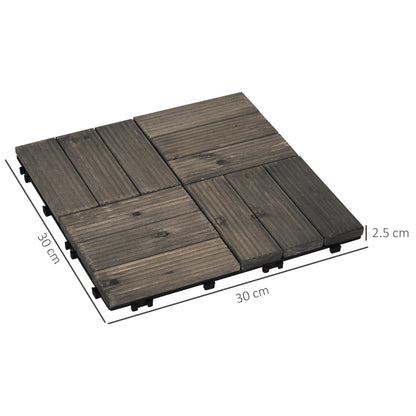 27 Pcs Wooden Interlocking Decking Tiles, Outdoor Flooring Tiles for Patio, Balcony, Terrace, Hot Tub, 30 x 30 cm per Piece