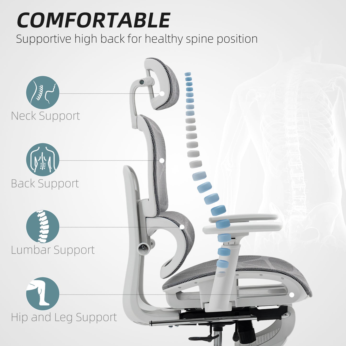 Multi-Adjustable Mesh Office Chair - Grey and White