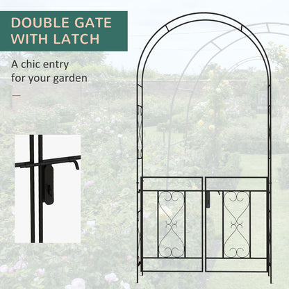Garden Arch with Double Gates, Metal Garden Arbor for Climbing Roses & Vines