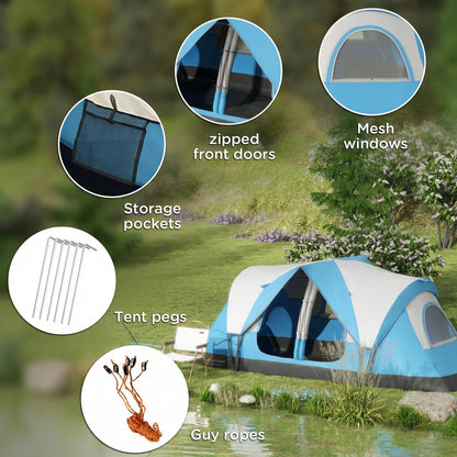 Camping Tent for 6 Man with 2000mm Water Resistant Rainfly and Carry Bag for Fishing Hiking Festival, Sky Blue