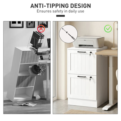 2 Drawer Filing Cabinet with Lock, Office Storage Cabinet with Adjustable Hanging Bars for A4 Letter Size Files, White