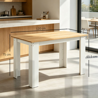 Dining Table for 4-6 People, Kitchen Table with Wood Effect for Dining Room, Oak and White