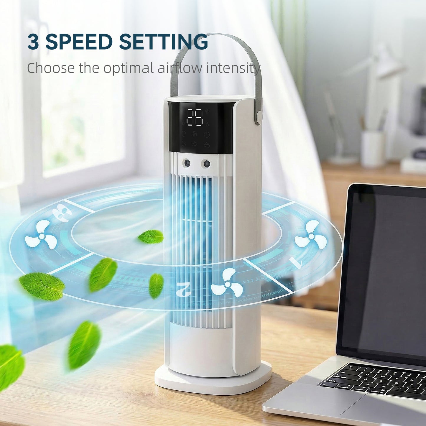 Tower Fan for Bedroom, 16 Inch Mist Desktop Fan with DC Motor, 3 Speeds, 90° Oscillation, 10H Timer, for Home Office