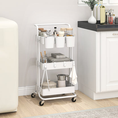 Three-Tier Home Trolley, with Handle and Wheels - White