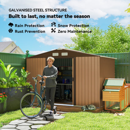 9 x 6ft Metal Garden Shed, Outdoor Storage Tool House with Ventilation Slots, Foundation Kit and Lockable Double Doors
