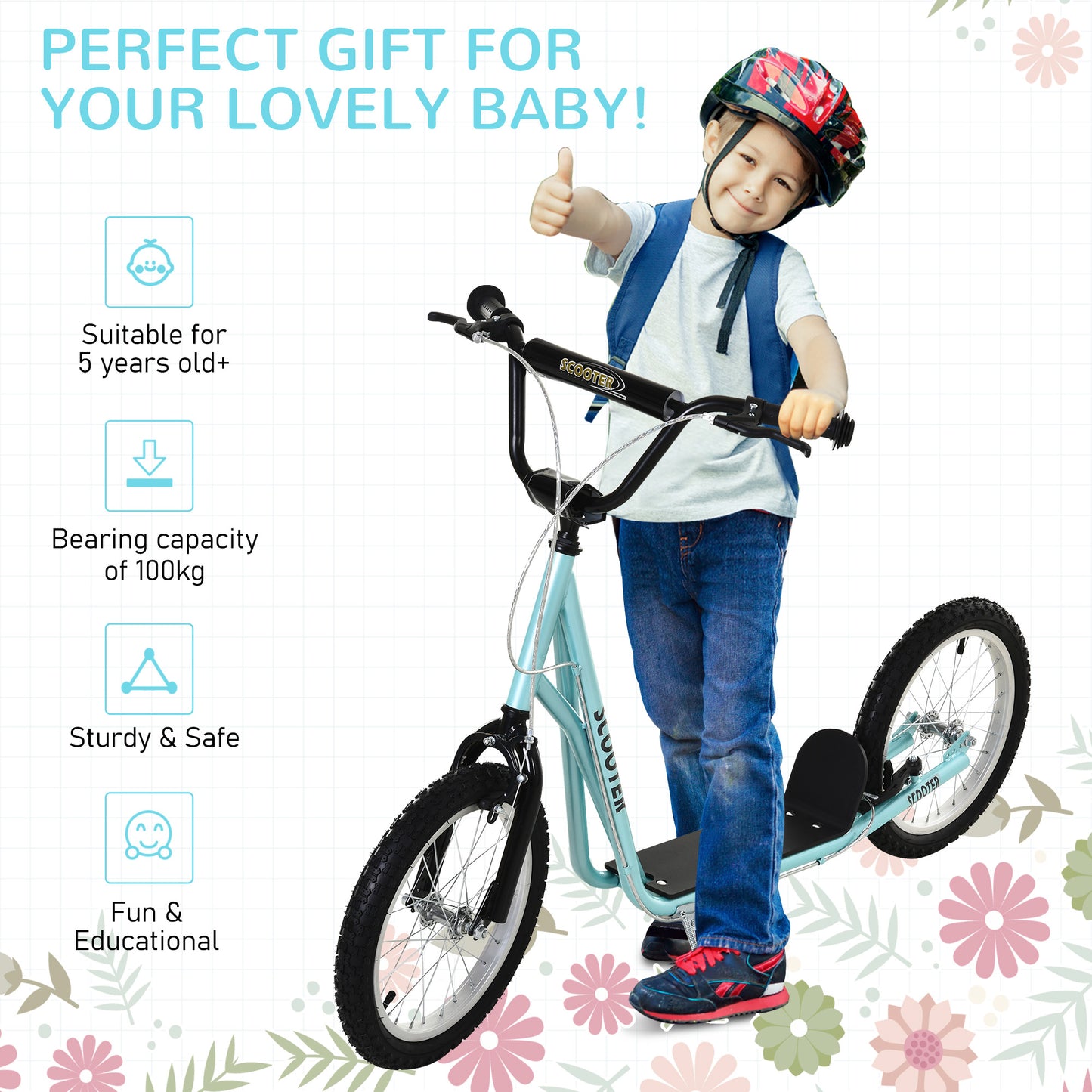 Kick Scooters for Kids with Adjustable Height, Anti-Slip Deck, Dual Brakes, Rubber Tyres