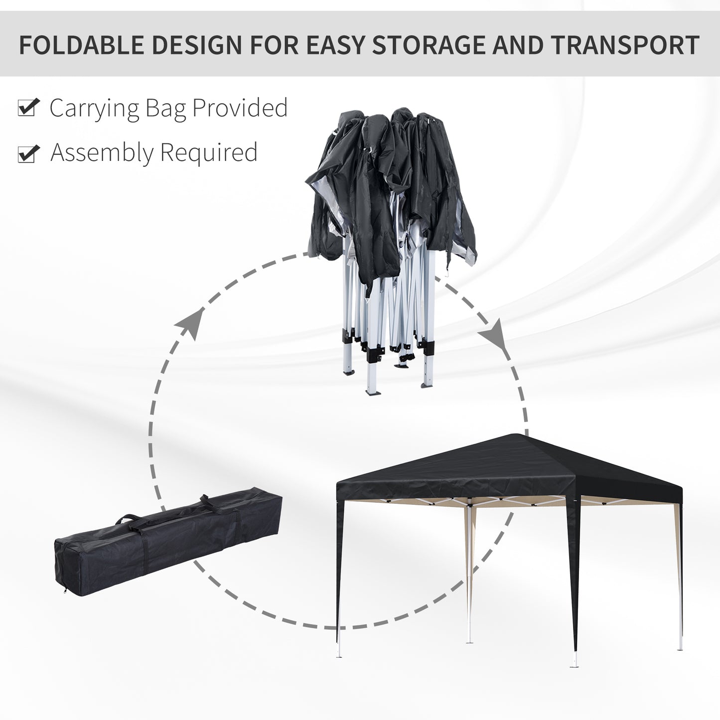 3 x 3M Garden Pop Up Gazebo Height Adjustable Marquee Party Tent Wedding Canopy with Carrying Bag, Black