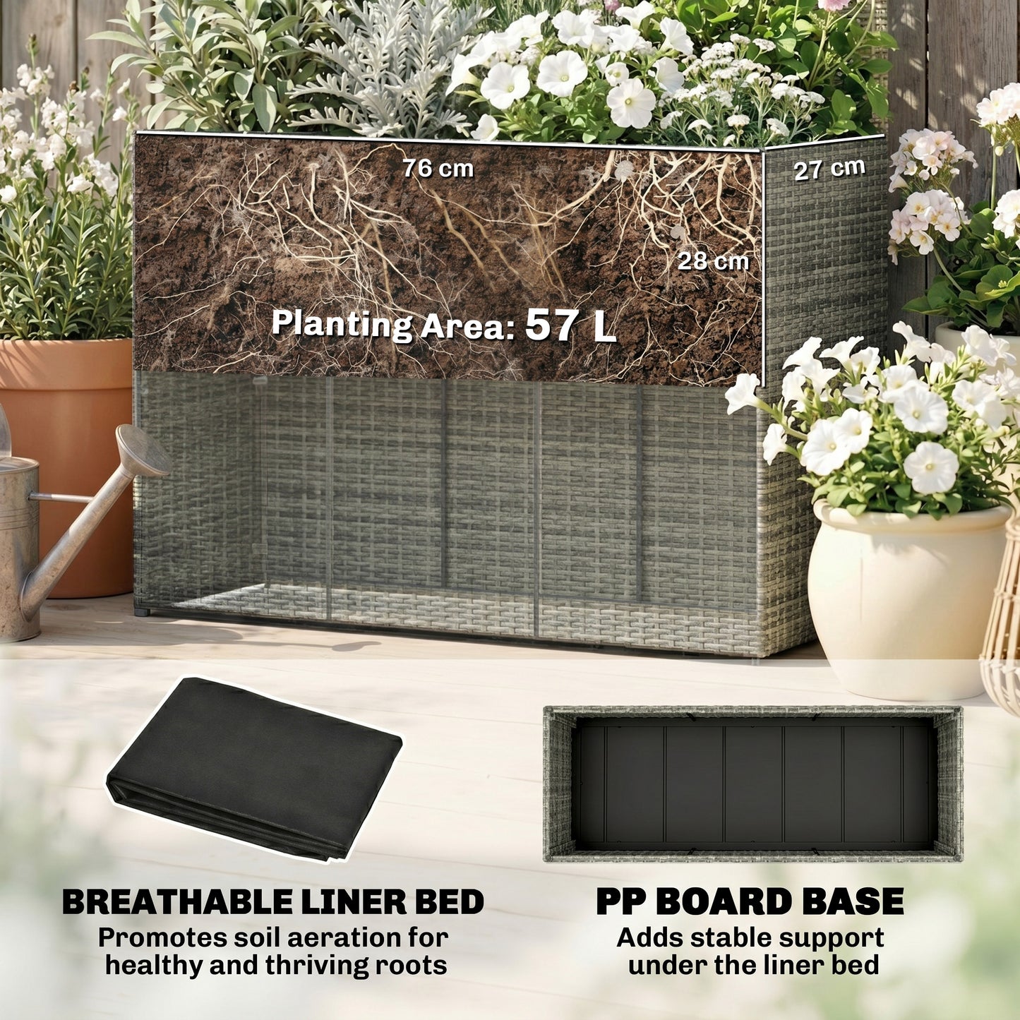 Rattan Planter with Trellis, Raised Beds for Garden with Liner for Climbing Plants Vegetables Flowers, Dark Grey