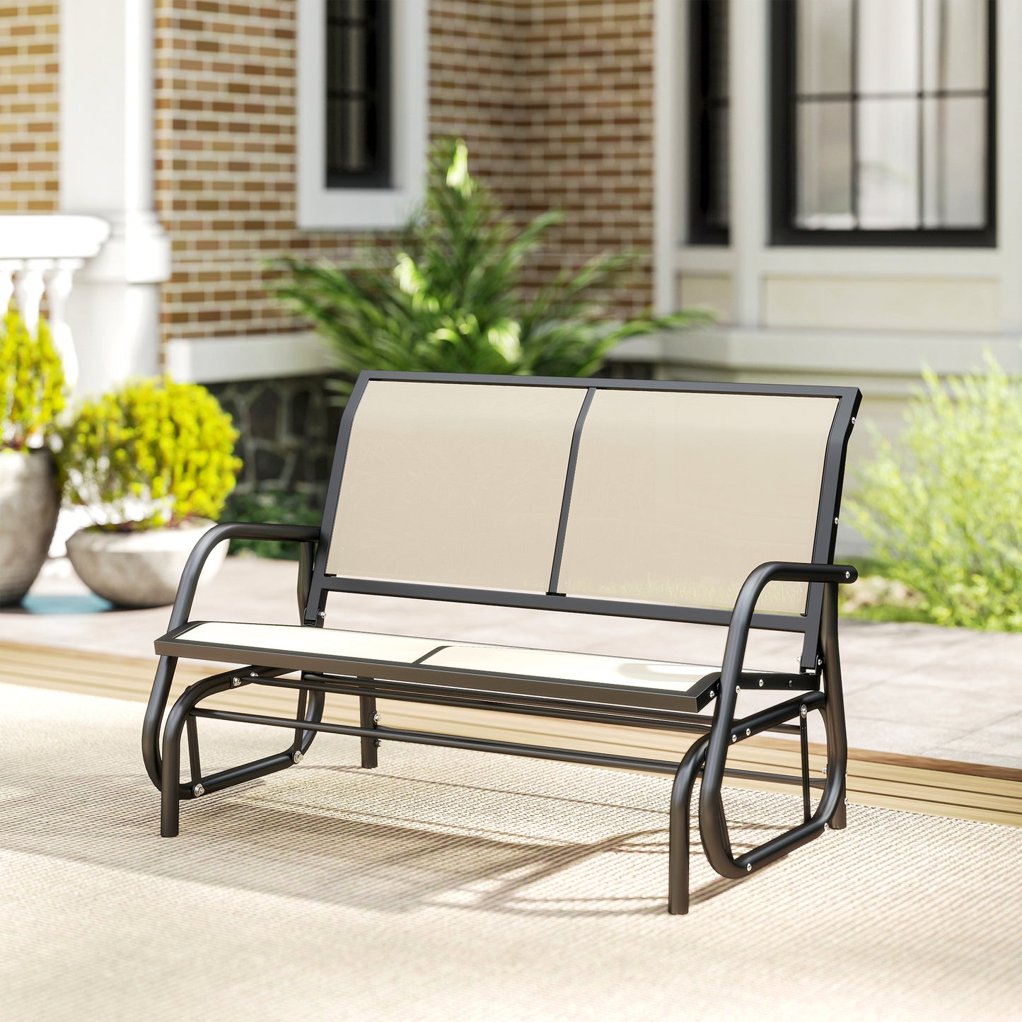 2-Person Outdoor Glider Bench Patio Double Swing Gliding Chair Loveseat w/Power Coated Steel Frame for Garden Patio Porch