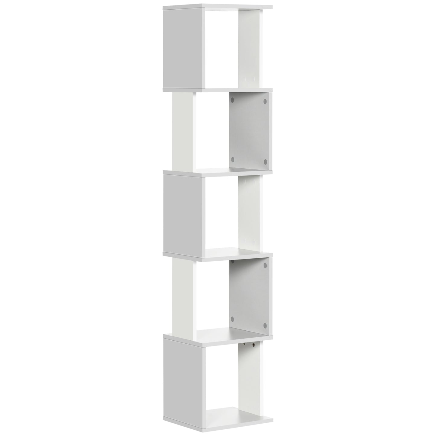 Modern 5-Tier Bookshelf, Freestanding Bookcase Storage Shelving for Living Room Home Office Study, White and Light Grey