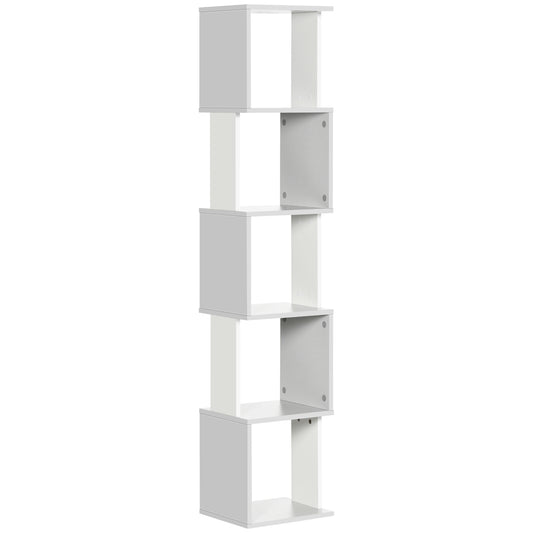 Modern 5-Tier Bookshelf, Freestanding Bookcase Storage Shelving for Living Room Home Office Study, White and Light Grey