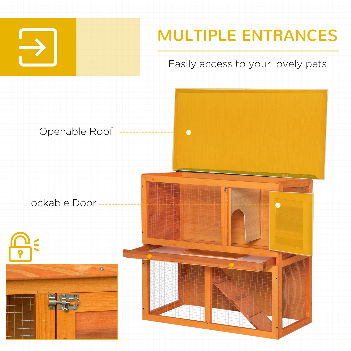 Two-Tier Rabbit Hutch, Wooden Outdoor Pet Cage, with Opening Top