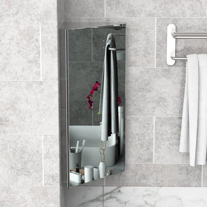 Stainless Steel Wall mounted Bathroom Corner Mirror Storage Cabinet Single Door 300mm (W)