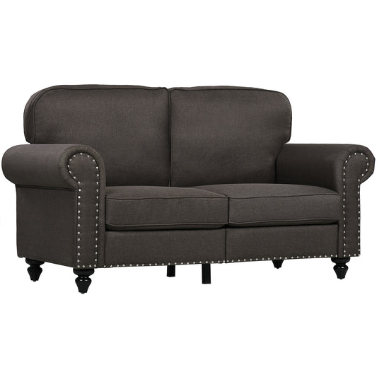 Two-Seater Mid-Century Sofa, with Pocket Springs - Dark Brown