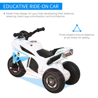 Kids Ride-On Police Bike 3-Wheel Vehicle w/ Music Lights Seat Handlebars Toddler NO POWER Child Learning Fun Development 18-3