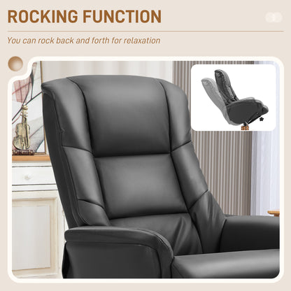Rocking Recliner Chair with Footstool, PU Leather Recliner Armchair with Wood Base