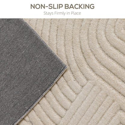 Modern Geometric Rug, Thick & Plush, Non-Slip, 230 x 160 cm, Cream, Living Room, Bedroom, Office