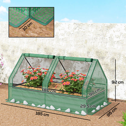 Metal Planter Box with Cover, Raised Garden Bed with Greenhouse, for Herbs and Vegetables, Green and Dark Grey