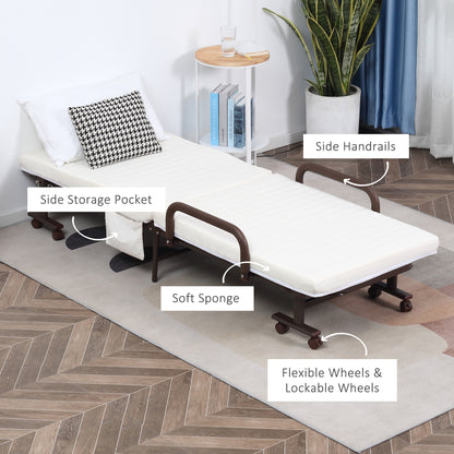 Folding Bed with Mattress, Single Guest Bed, Portable Fold Bed with Adjustable Backrest, White