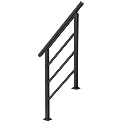 Outdoor Handrail for Stairs, 0°-45° Adjustable Wrought Iron Exterior Handrail, Fit 1 to 3 Steps Stair Railing