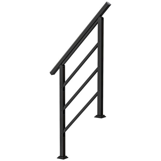 Outdoor Handrail for Stairs, 0°-45° Adjustable Wrought Iron Exterior Handrail, Fit 1 to 3 Steps Stair Railing