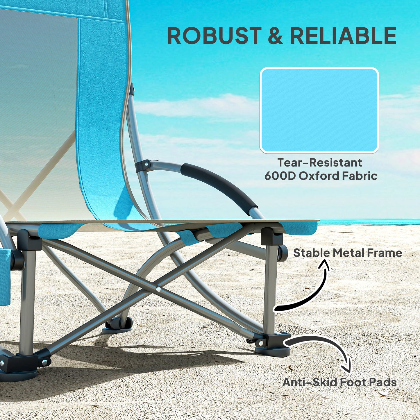 Set of 2 Folding Beach Chair, Low Camping Chair with Mesh Back