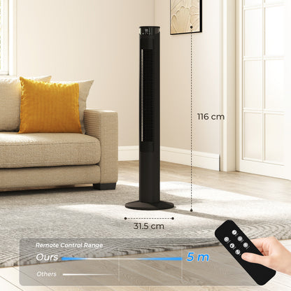 Tower Fan with WiFi Control Standing Floor Fan with Remote Control 116 cm Black