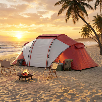 4 Man UV Protection Camping Tent - Grey and Red