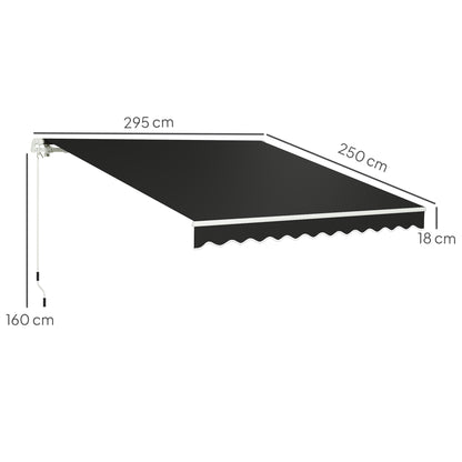 3 x 2.5m Garden Patio Manual Awning, Retractable Canopy Sun Shade Shelter with Fittings and Crank Handle, Black