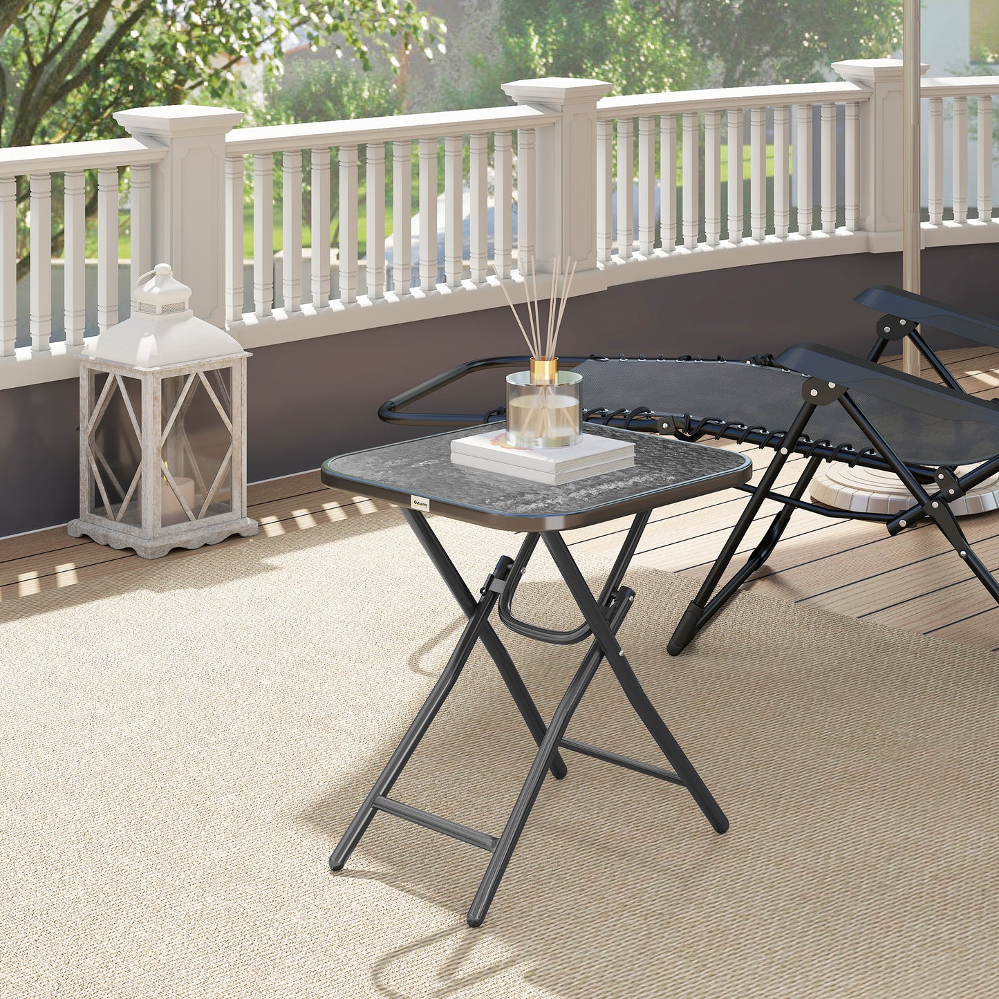Foldable Garden Table Square Folding Table for Patio Garden 45 x 45 x 50Hcm Black
