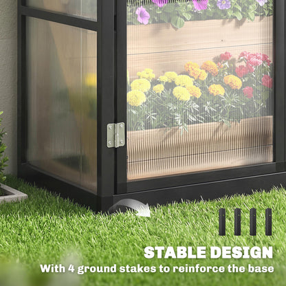 Polycarbonate Greenhouse with 3 Hinged Doors, Top Vent, Lean-to Green House, Walk-in Greenhouse, 6 x 1.5ft, Black
