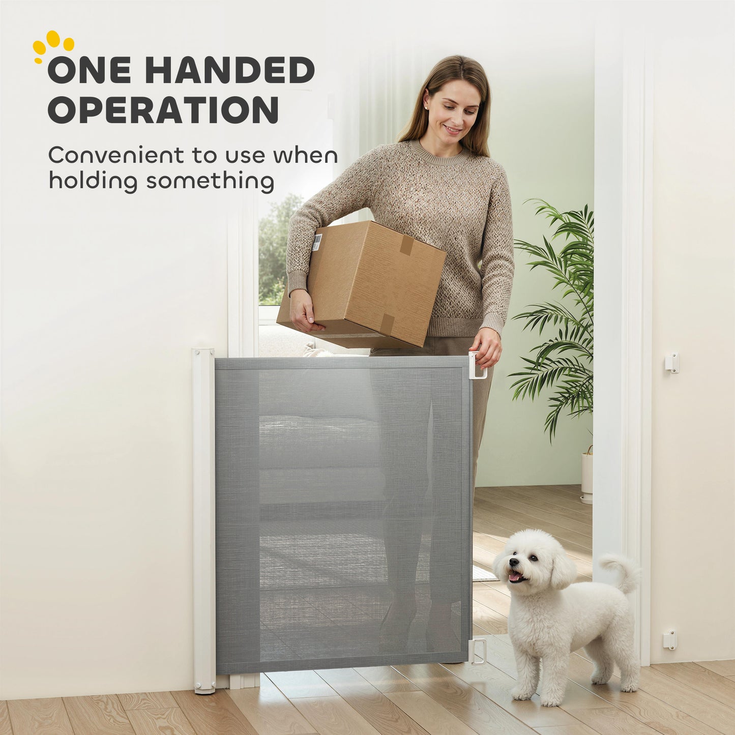 Retractable Pet Safety Gate, Folding Dog Barrier, Grey