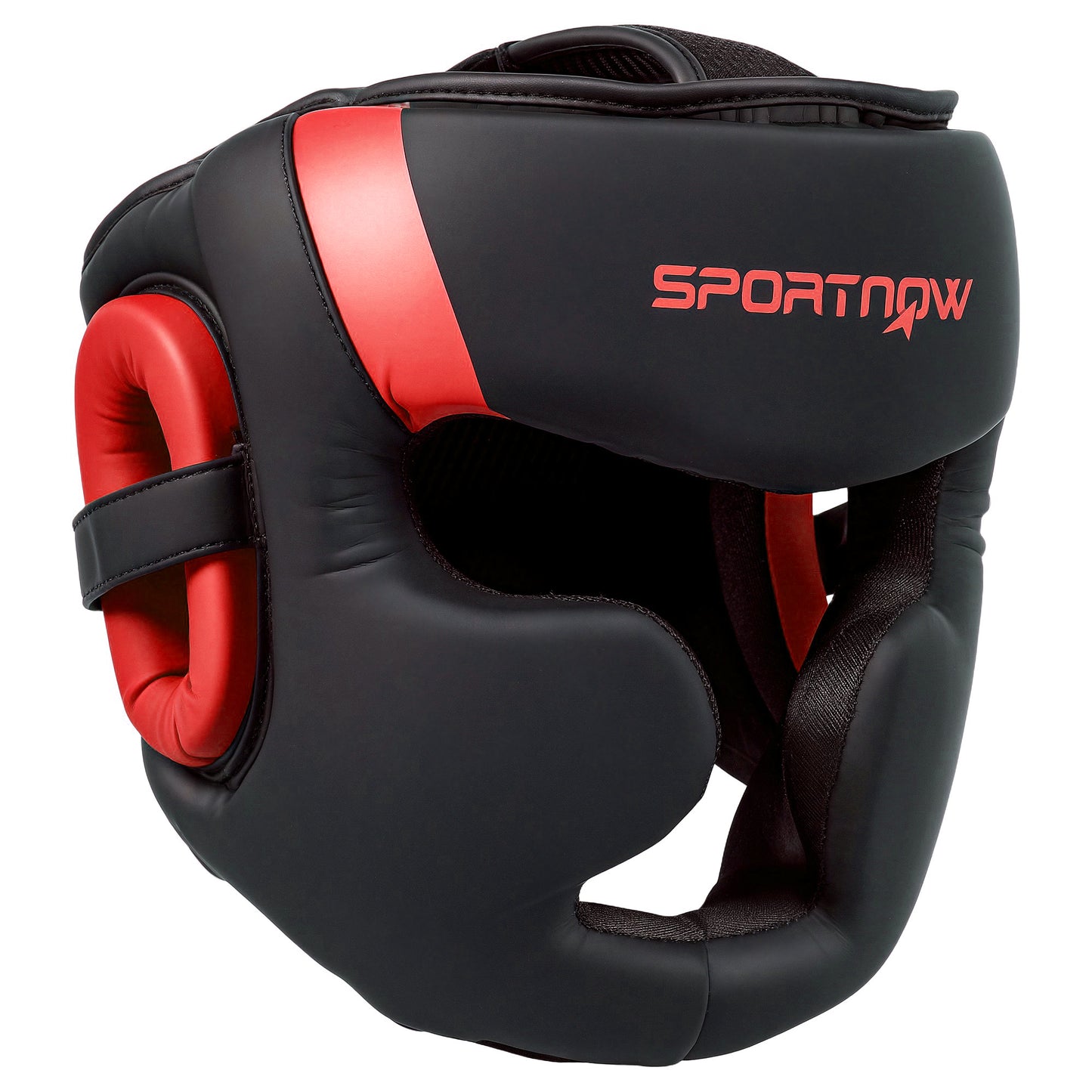 Boxing Headguard w/ Adjustable Strap for Sparring, Kickboxing, MMA, Red/Black