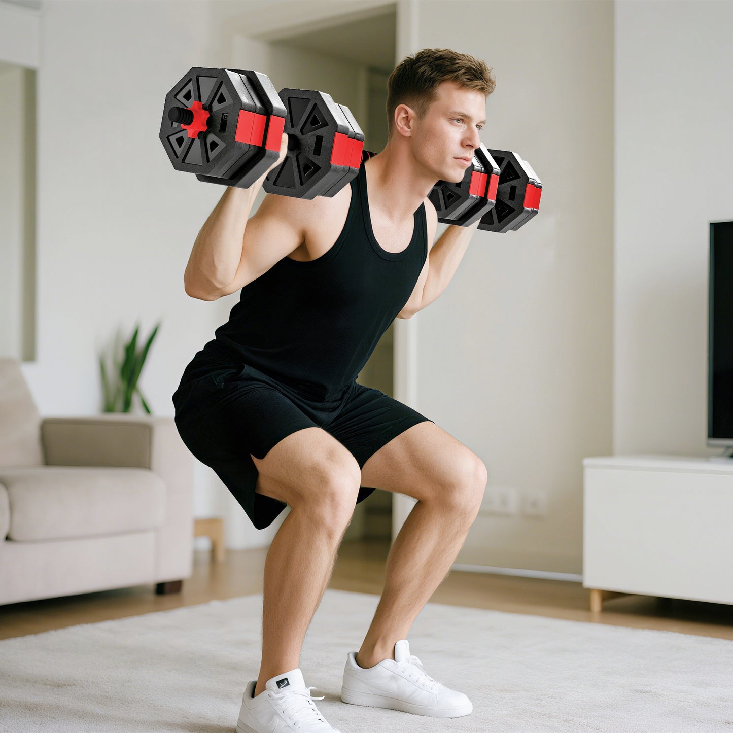 6-in-1 Adjustable Weight Dumbbells Set, Used as Kettlebell, Barbell, Dumbbell, Push-Up Stand