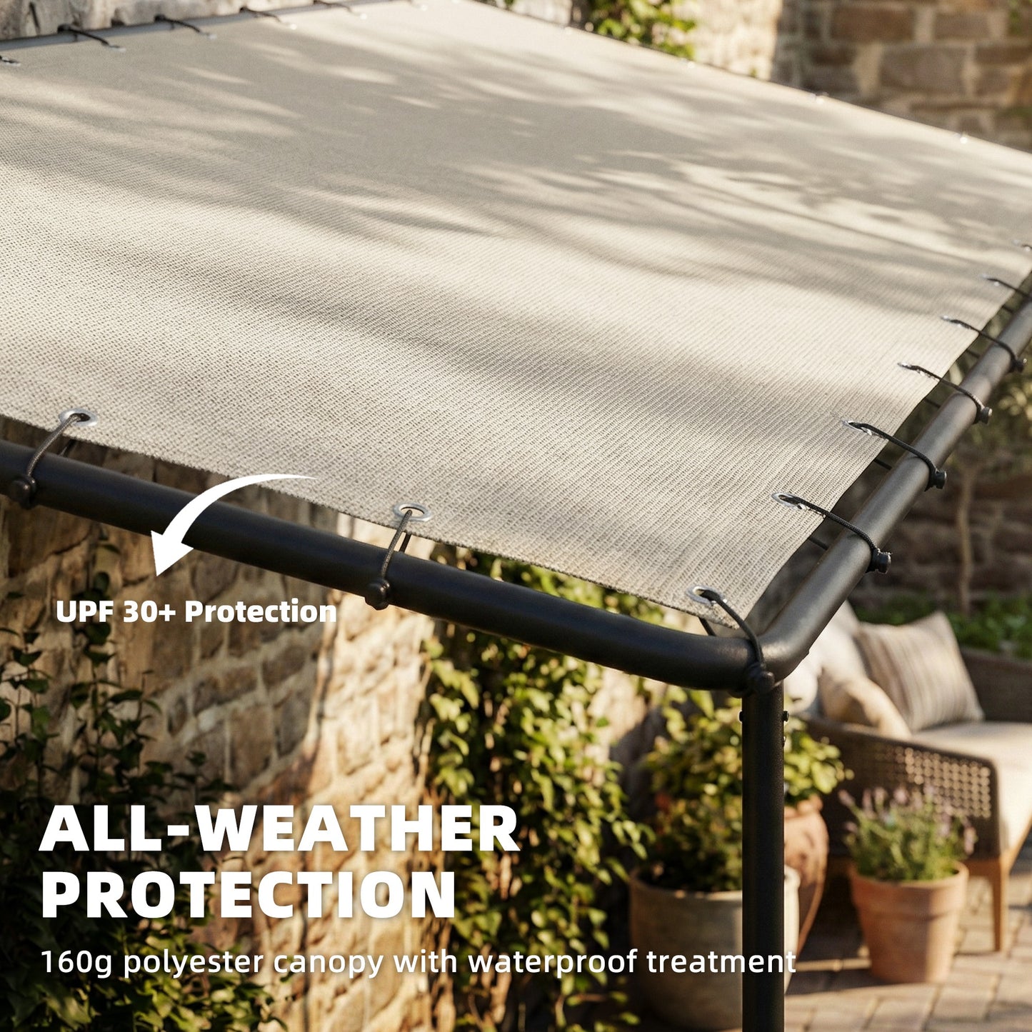 3 x 2 m Lean to Garden Pergola, Metal Frame Gazebo Pergola with UPF30+ Protection, Sloped Roof, Drainage Holes, Cream
