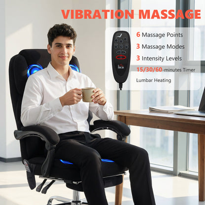 Office Chair with 6-point Vibration Massage and Heat, Fabric Desk Chair with Footrest, High Back, Black