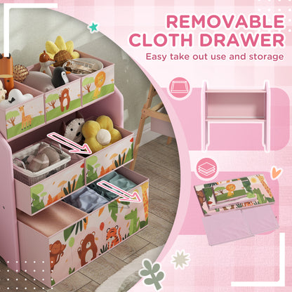 3-Tier Kids Toy Storage Unit with 6 Removable Storage Boxes, for Playroom, Bedroom, Children's Room, Nursery, Pink