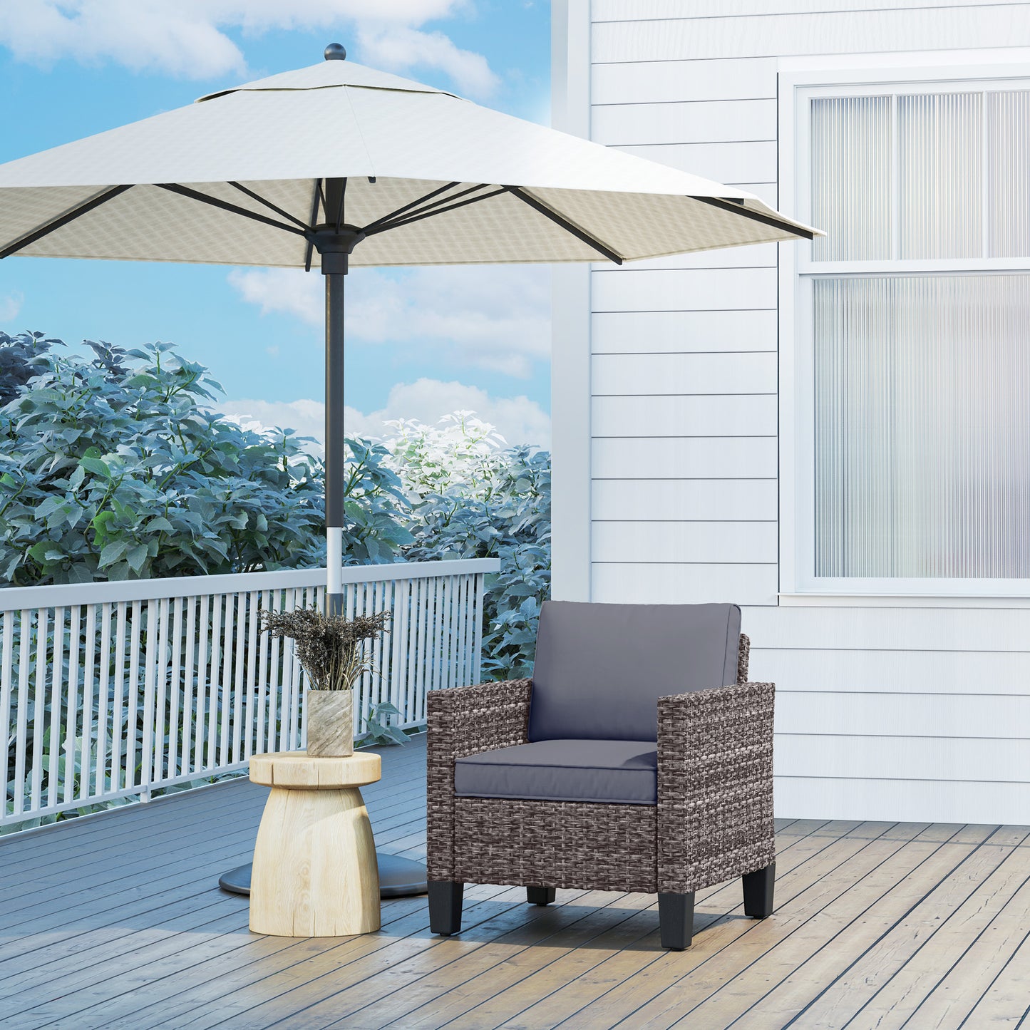 Single Rattan Armchair, with Cushions - Mixed Grey