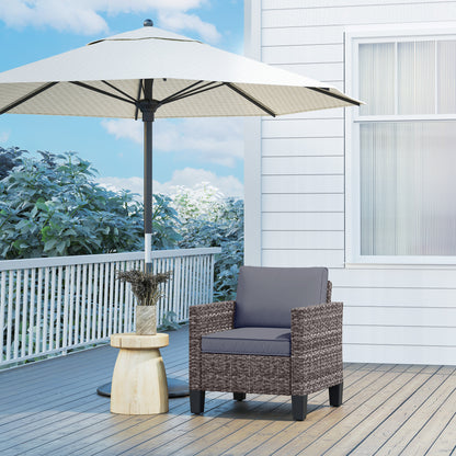 Single Rattan Armchair, with Cushions - Mixed Grey