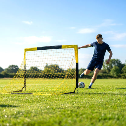 Pop Up Football Goal, Portable Folding Football Net with Carry Bag, 4 U-Shaped Ground Stakes, Fibreglass Pole