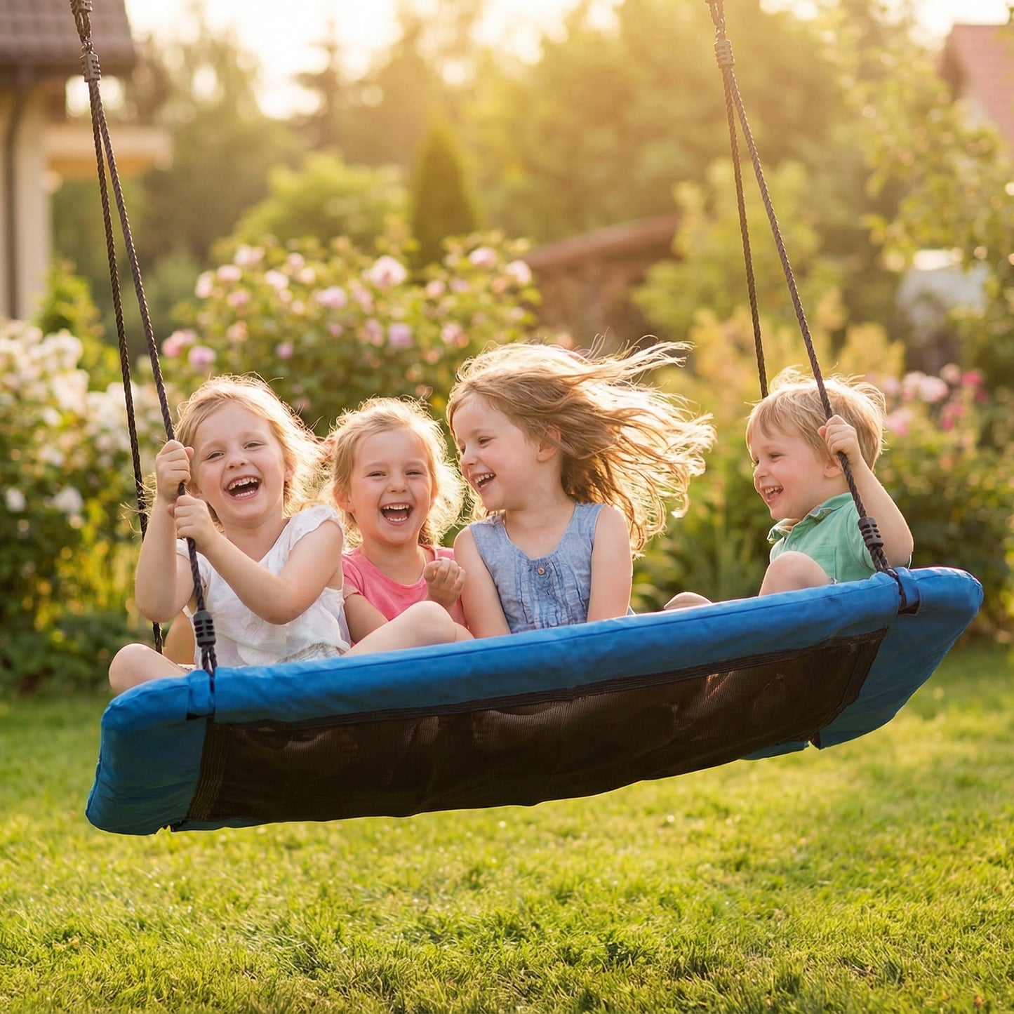 Nest Swing with Adjustable Ropes and Tree Straps, Basket Swing for Kids, 300KG Capacity for Indoor Outdoor, Blue