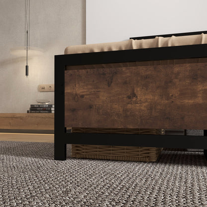 Single Size Metal Bed Frame with Headboard & Footboard, Strong Slat Support Solid Bedstead Base w/ Underbed Storage Space