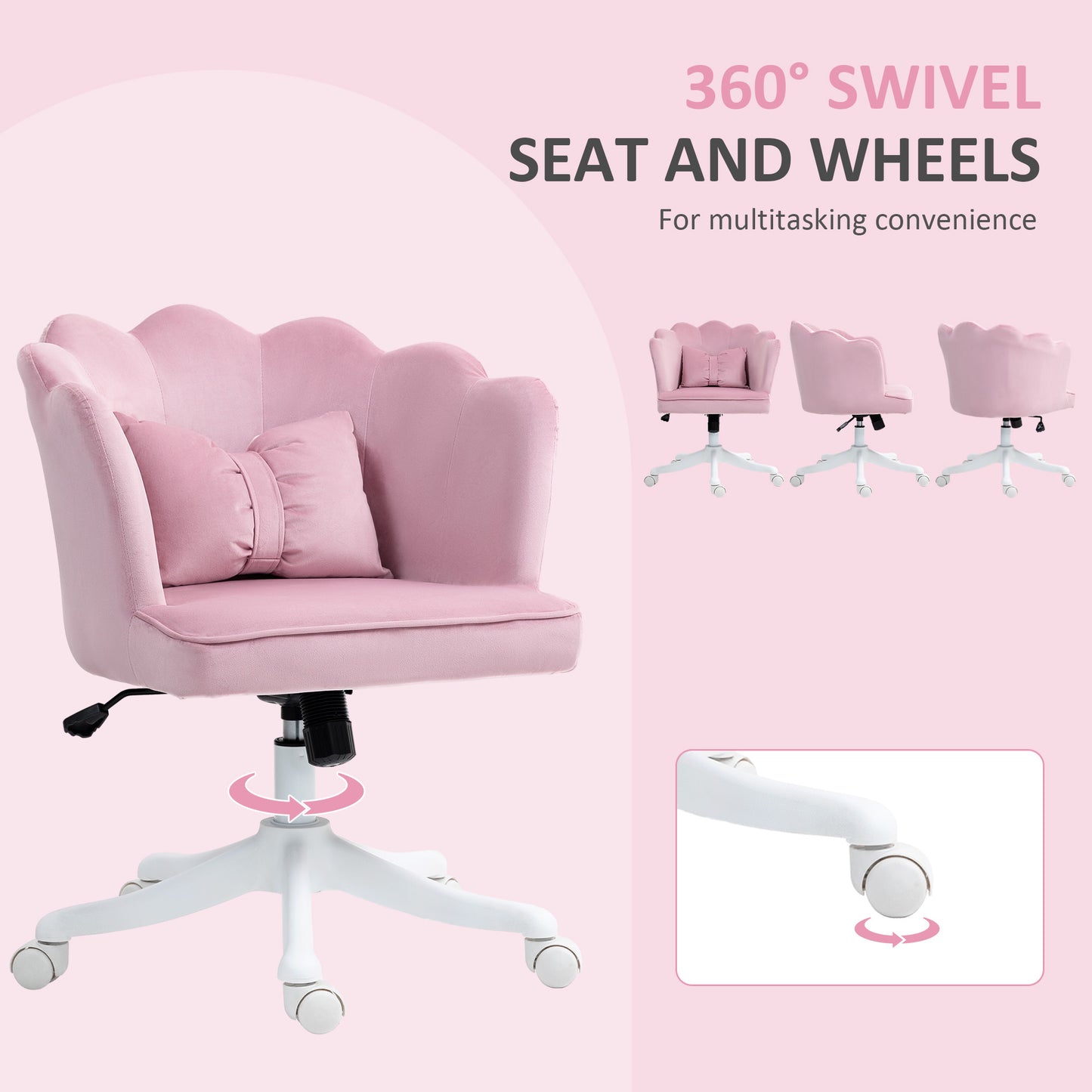 Velvet-Feel Petal Back Office Chair - Pink